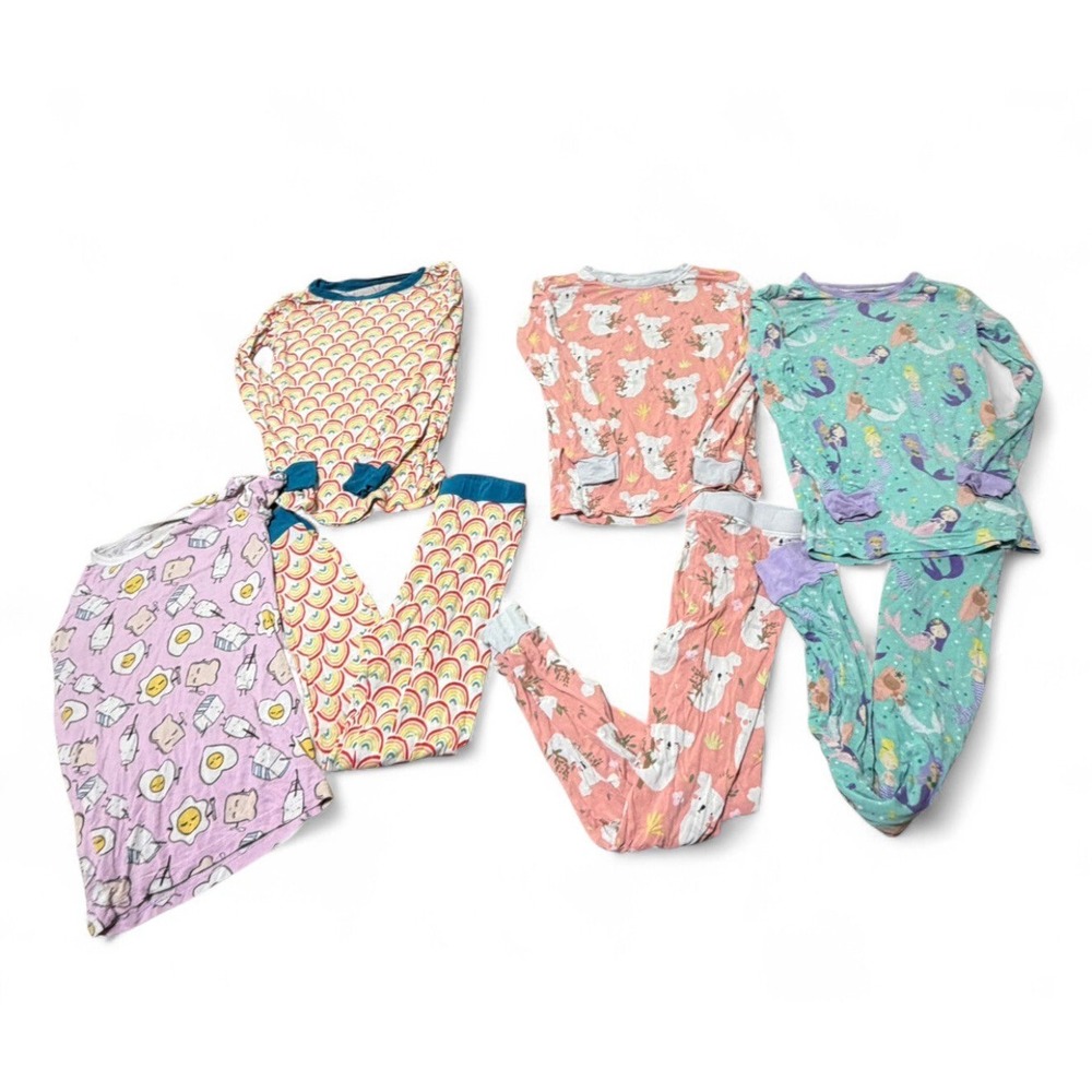 Little Sleepies Pajama Lot Size 5/6 Bamboo PJs 4 Sets Rainbows Mermaids
